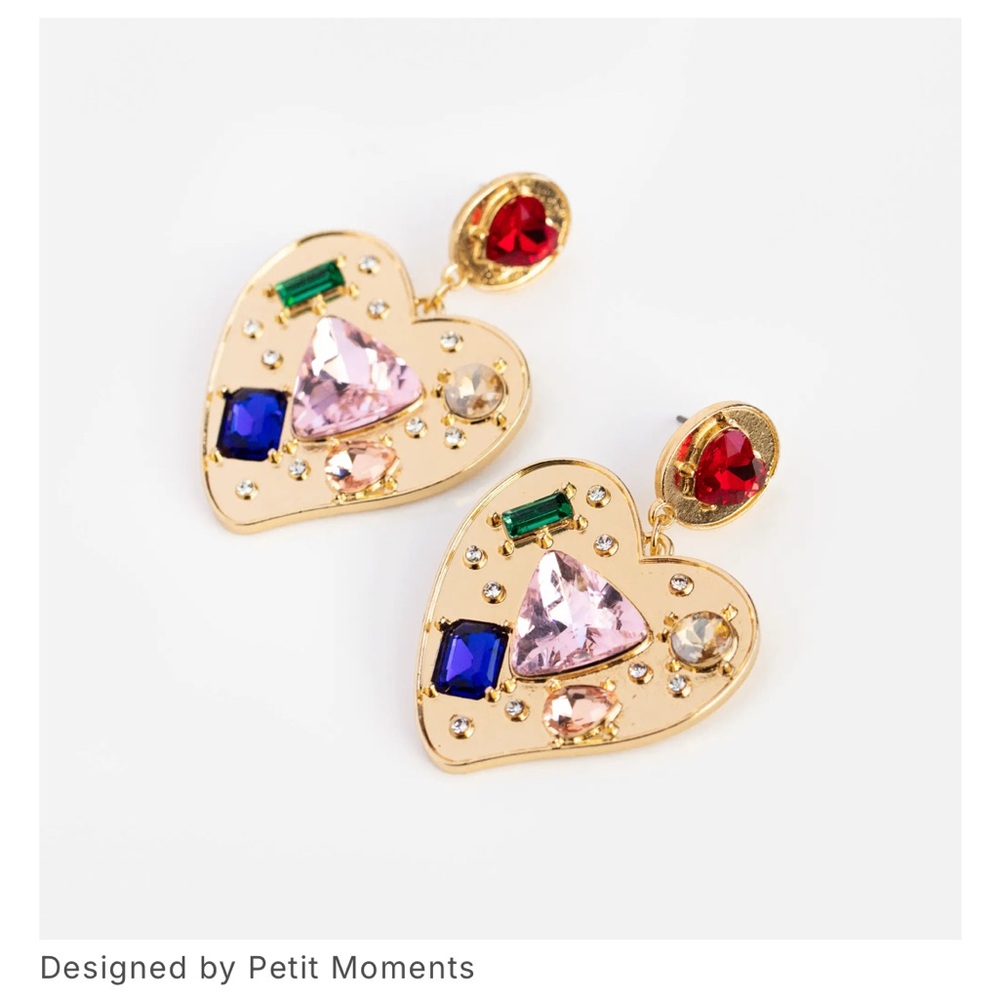 Gold Heart Earrings with Multicolor Gemstones